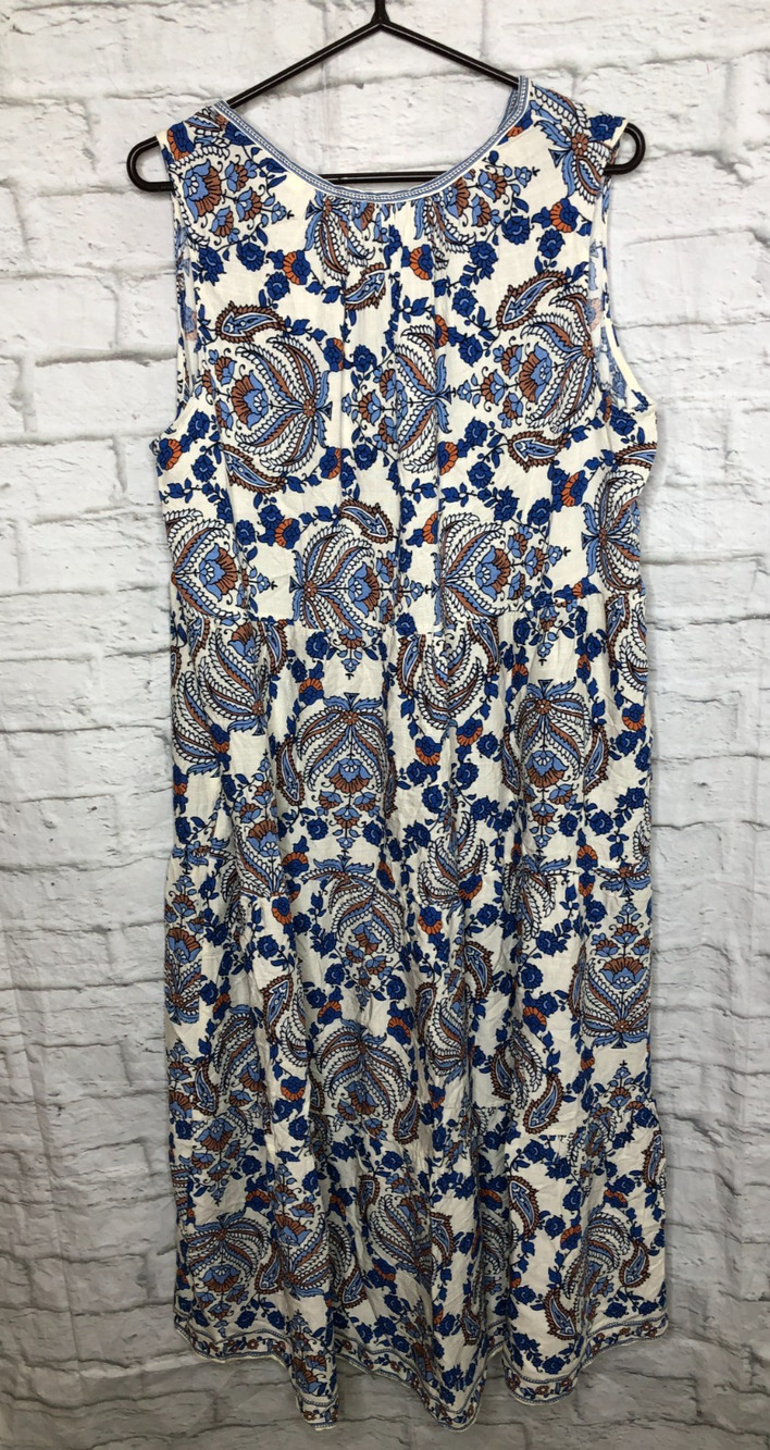 Max Studio London Linen Maxi Dress Blue Cream Boho Size 2X Women